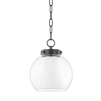 Mitzi by Hudson Valley Sasha 10-inch LED Pendant with Clear Glass Outer, White Belgian Linen Inner