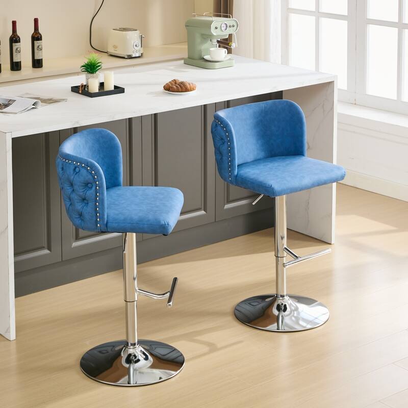 Swivel Barstools Adjusatble Seat Height With Chrome Base, Modern PU Upholstered Bar Stools with the whole Back Tufted