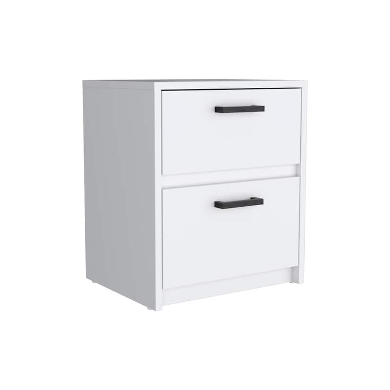 2 Drawers Nightstand , End Table, Side Table Metal Handles -White