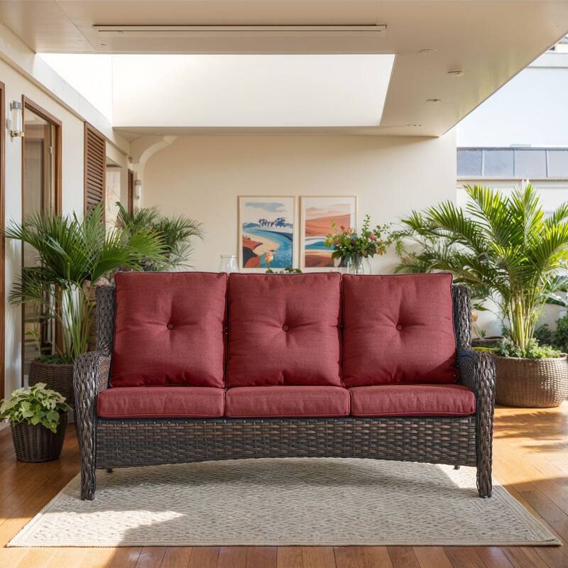Outdoor Patio Sofa & All-Weather Rattan Sofa - Red - Brown