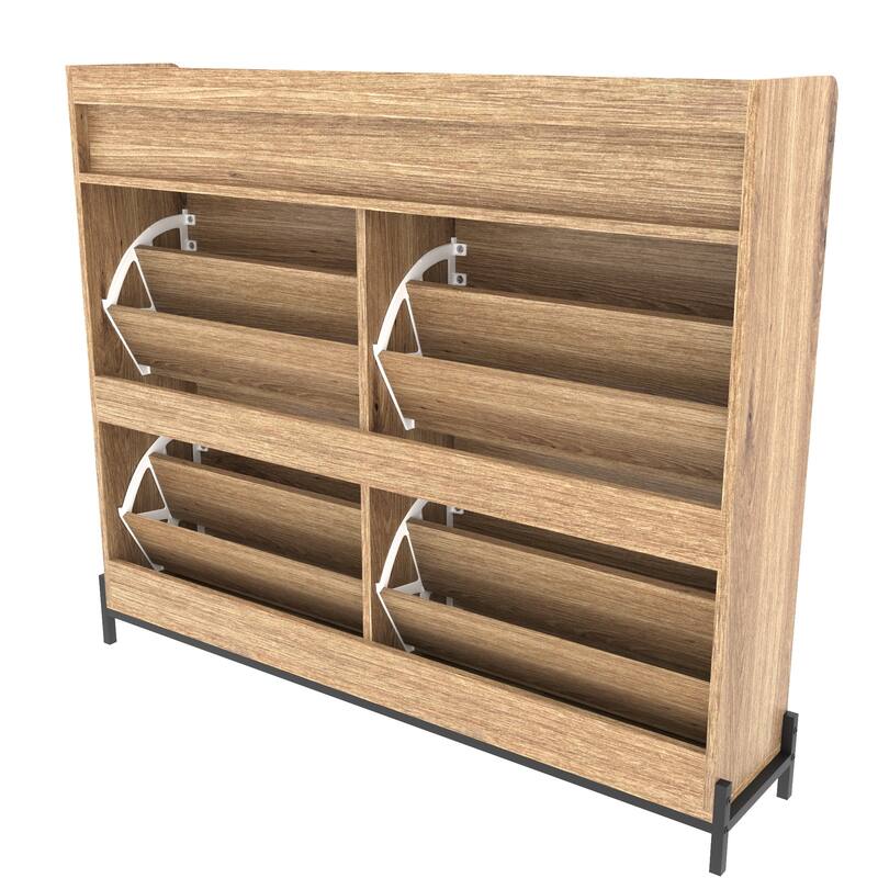 Freestanding Shoe Cabinet with 4 Flip Drawers, Hidden Narrow Shoe Rack with Open Storage, Shoe Storage Cabinet for Entryway