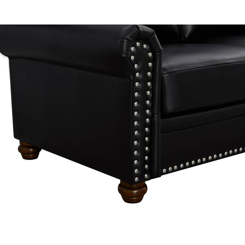 Living Room PU Sofa Set with Storage Sofa, 1+2+3 Sectional with Silver Nails and Solid Wood Legs
