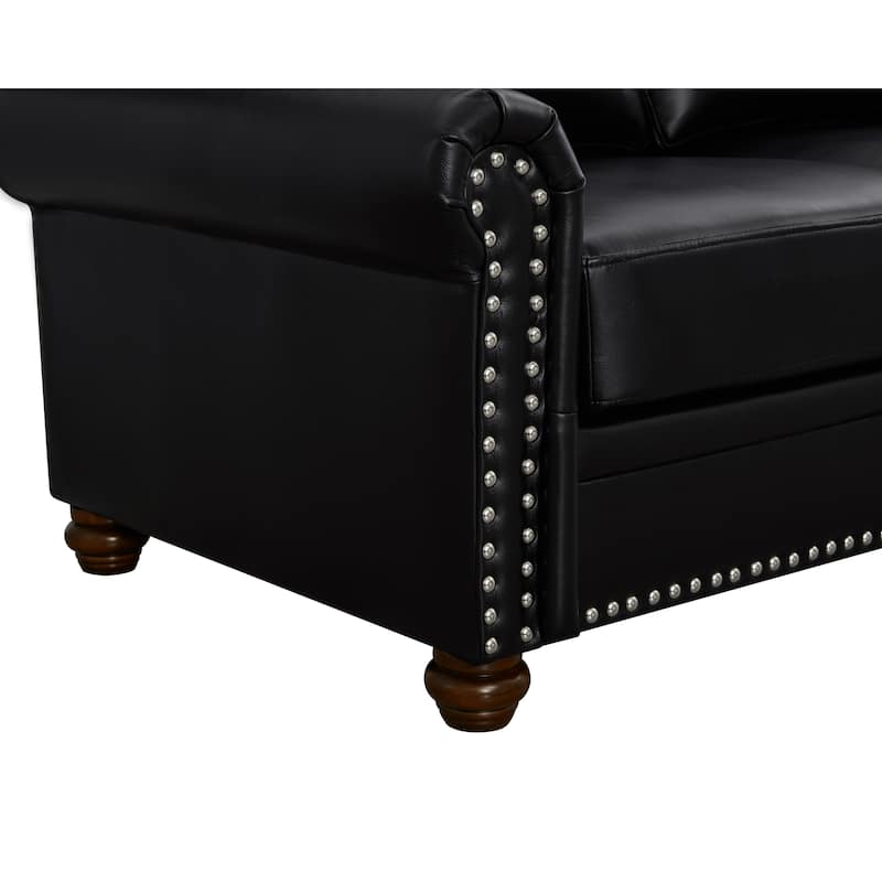 PU Leather Loveseat Sofa & Settee Set with Storage, 2pc