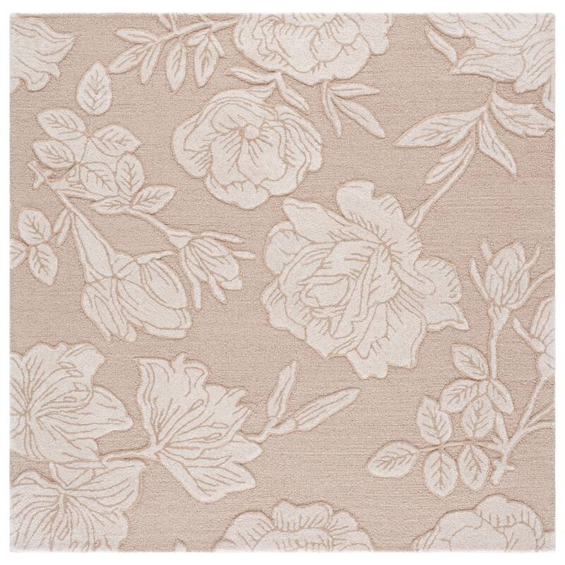 SAFAVIEH Handmade Glamour Arsenia Floral Wool Rug - 6' Square - Beige/Ivory