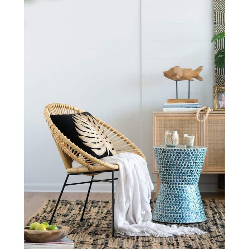 Tapered Round Capiz Shell Inlay Accent Stool - 19.75" - Blue and White