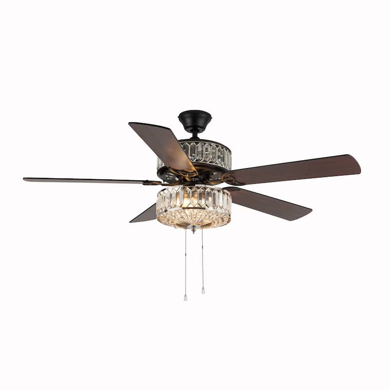 Silver Geometric Diamond Shaped Double-Layered Clear K-9 Crystal Ceiling Fan - 52 Inches - 52 Inches