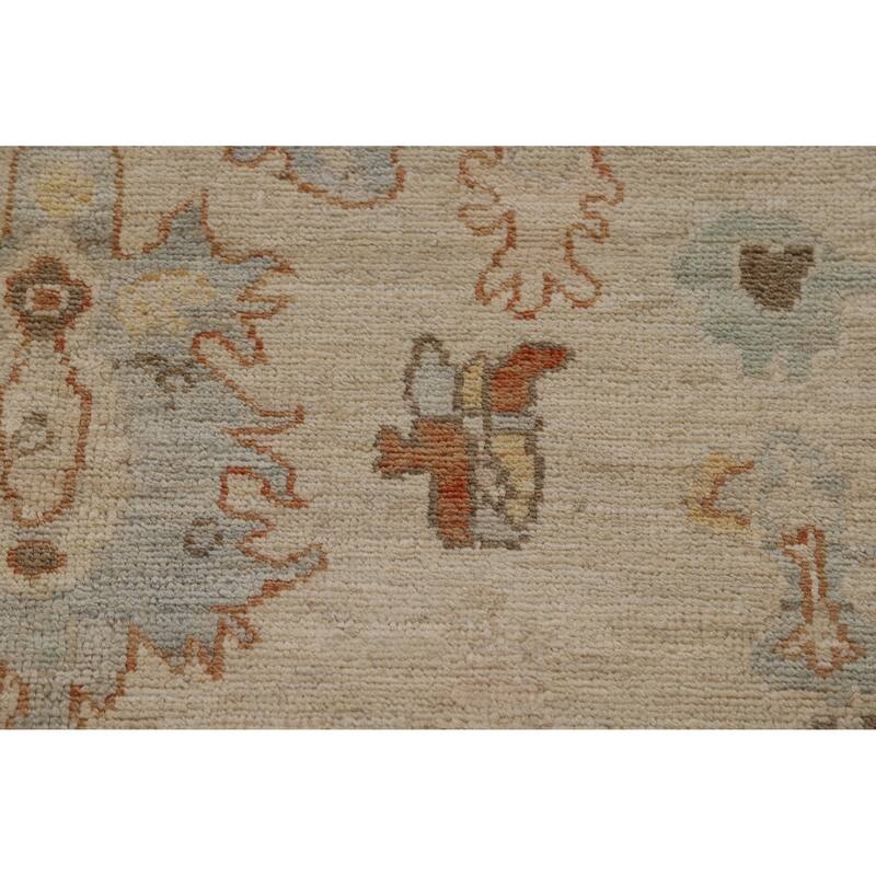 Vegetable Dye Oushak Turkish Rug Handmade Beige Wool Carpet - 5'0"x 7'7"