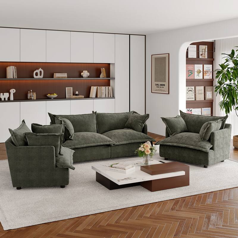 Double Layer Cushion Comfy Cloud Modular Sectional Sofa Set - 4 piece-Grey Green - Symmetrical
