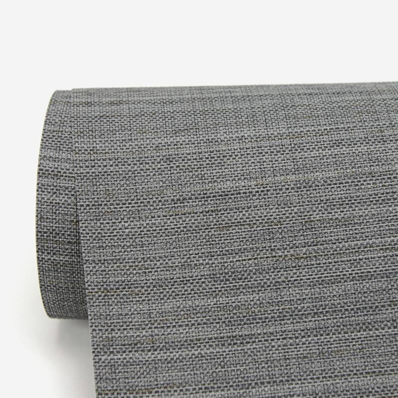 Warner Bay Ridge Charcoal Faux Grasscloth Wallpaper