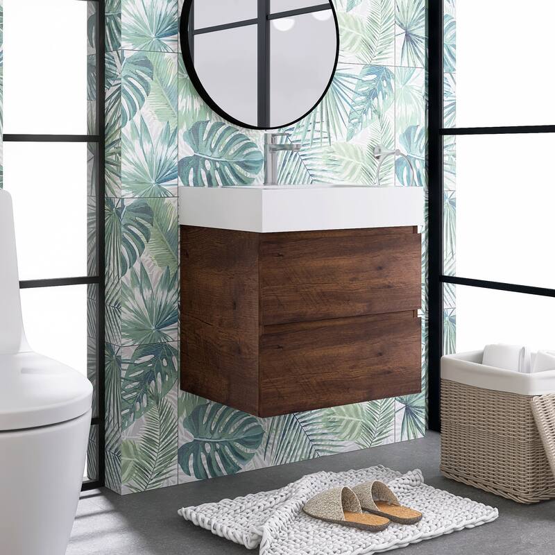 Single Sink Floating Bath Vanity in with Solid Surface Top