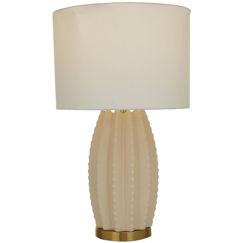 Ceramic Gourd Style Base Room Table Lamp with Drum Shade - Cream - CosmoLiving by Cosmopolitan - Cream