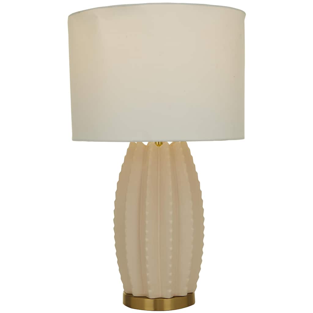 Ceramic Gourd Style Base Room Table Lamp with Drum Shade - Cream - CosmoLiving by Cosmopolitan