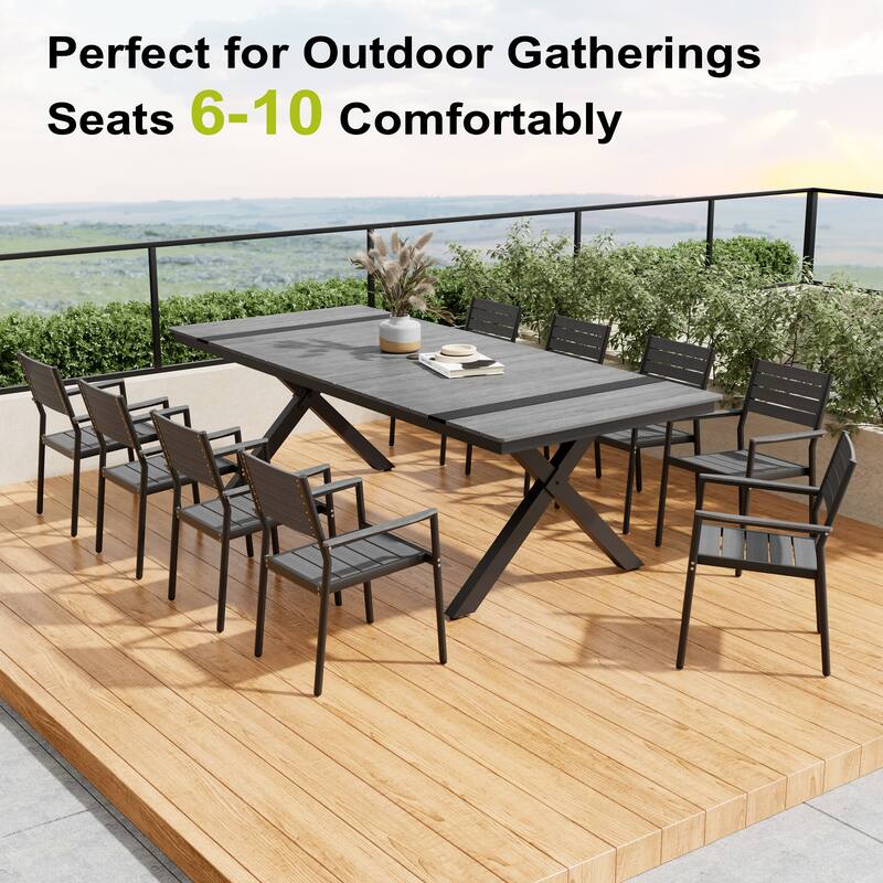 Pellebant Aluminum Rectangular Outdoor Patio Dining Table with Umbrella Hole