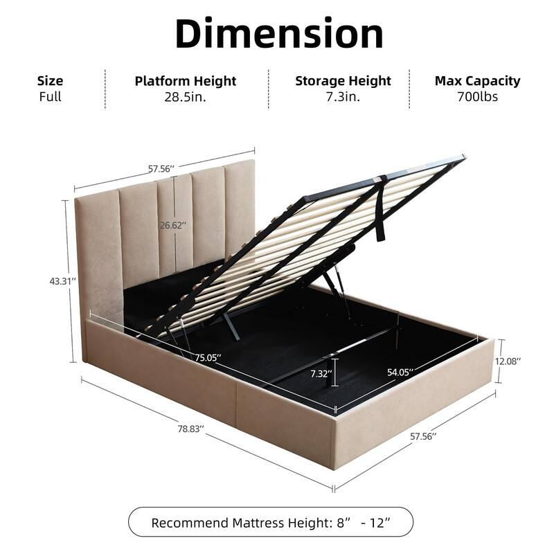Full Size Lift-Up Storage Bed, White