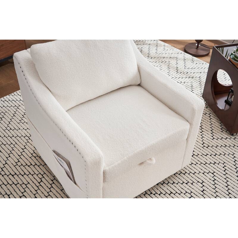 GDFStudio - Liam Modern 360° Swivel Linen Accent Chair with Rivet Detailing