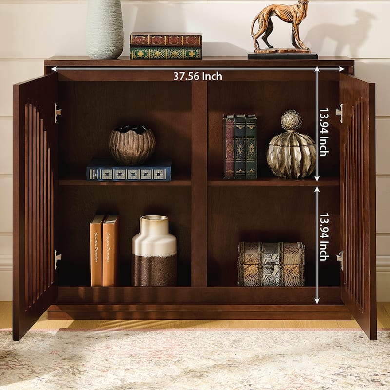 Mid Century Modern Fluted Sideboard Cabinet with 2 Outlet Holes, Buffet Cabinet with Storage