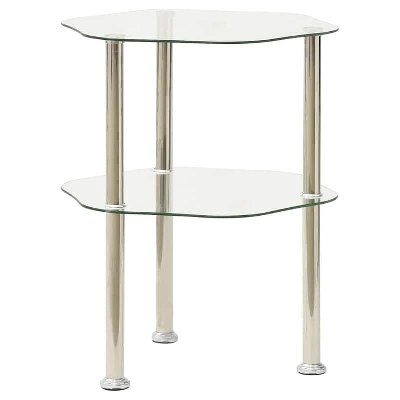vidaXL 2-Tier Side Table Transparent 15"x15"x19.7" Tempered Glass - 15" x 15" x 19.7"