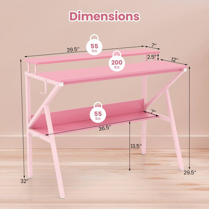 Costway Home Office Desk with Monitor Stand, Open Shelf & Metal Frame, - See Details