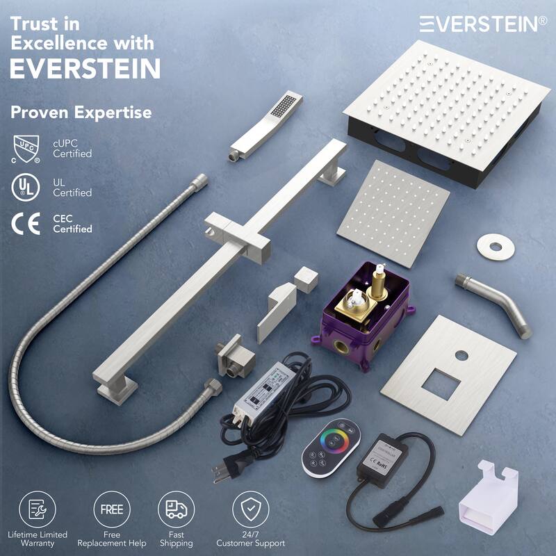 Celling Mounted 12 in. Rainfall LED Shower System with 6 in. Shower Head Handheld Shower Faucet Set