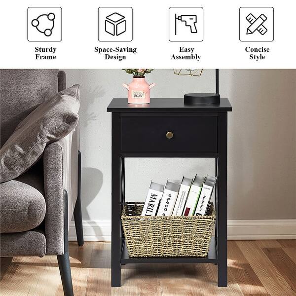 Costway Nightstand Chair Side End Table With Drawer Shelf Bedroom Overstock 32307788 Brown