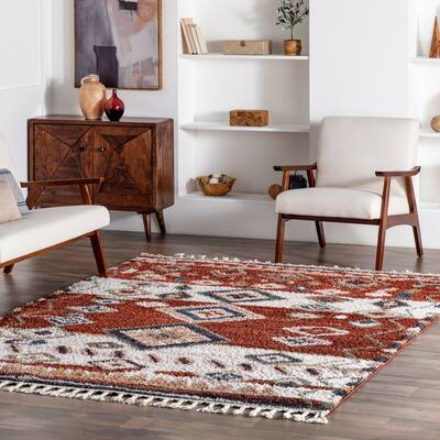 Nuloom Transitional Southwestern Kelly Moroccan Lozenge Tassel Shag Area Rug