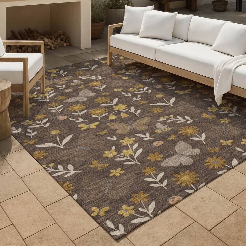 Machine Washable Indoor/ Outdoor Whimsy Butterfly Chantille Rug - Fudge - 9' x 12'