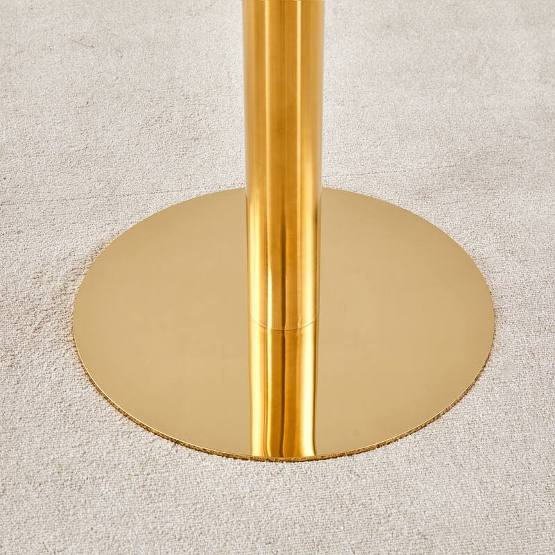 31.5 Inch Elegant White Marble Pattern Round Dining Table - Suction Molding Annular Texture, Durable and Water-Resistant