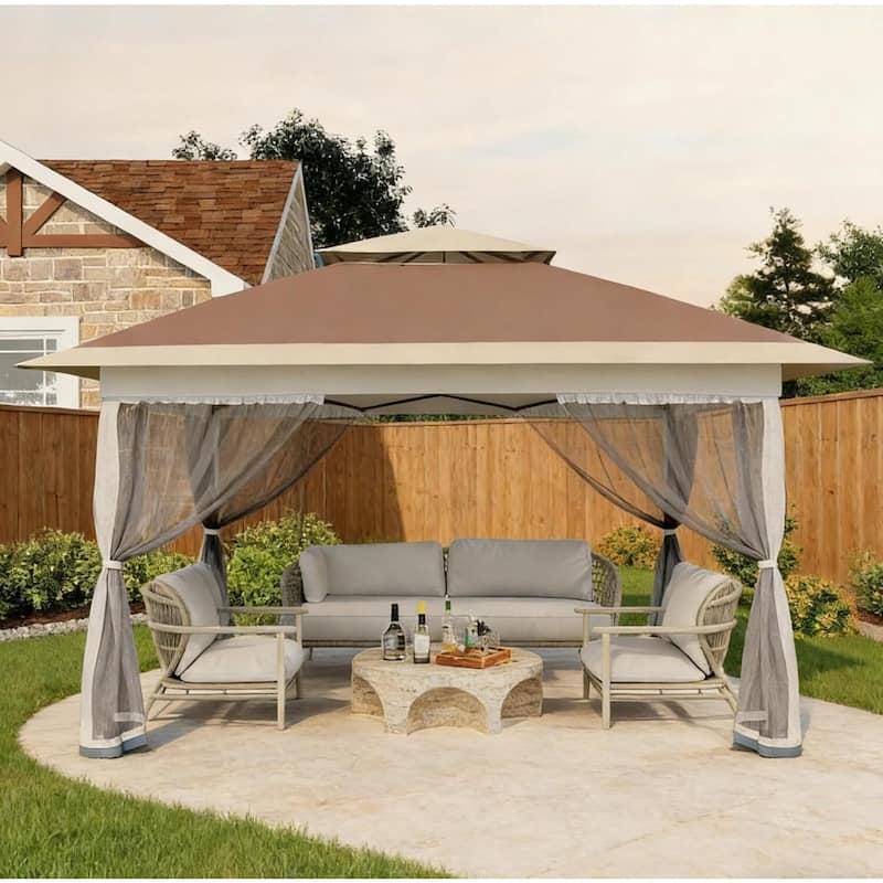 Modern Waterproof 10X10 Ft Instant Pop-Up Gazebo, All-Weather Canopy Tent for Patio, Garden, Backyard, Party - N/A - Brown