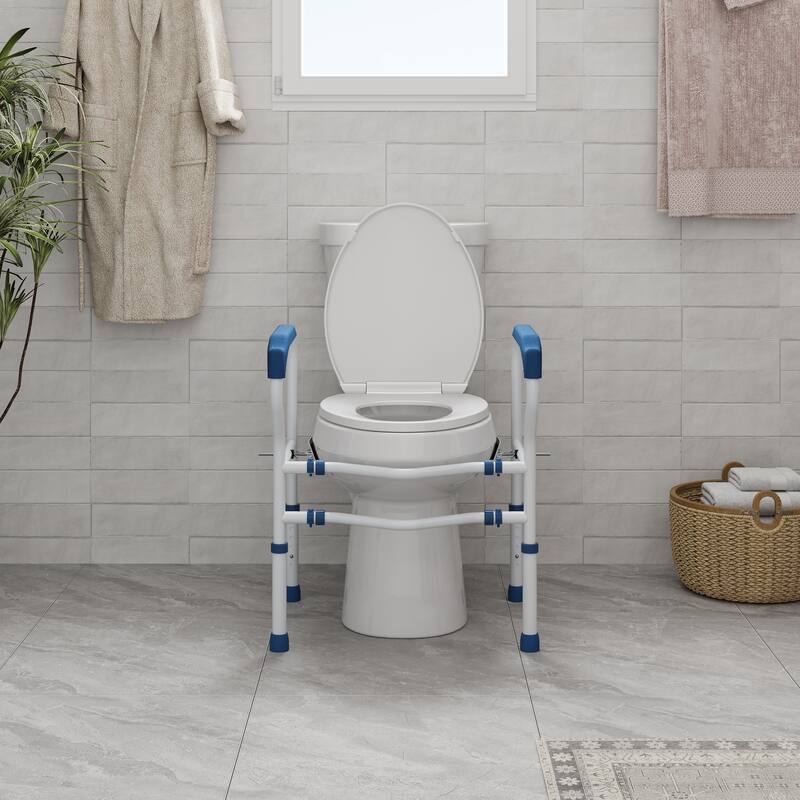 Toilet Safety Frame with Adjustable Width and Height, Anti-Slip Handles and Feet, Capacity up to 300 LBS