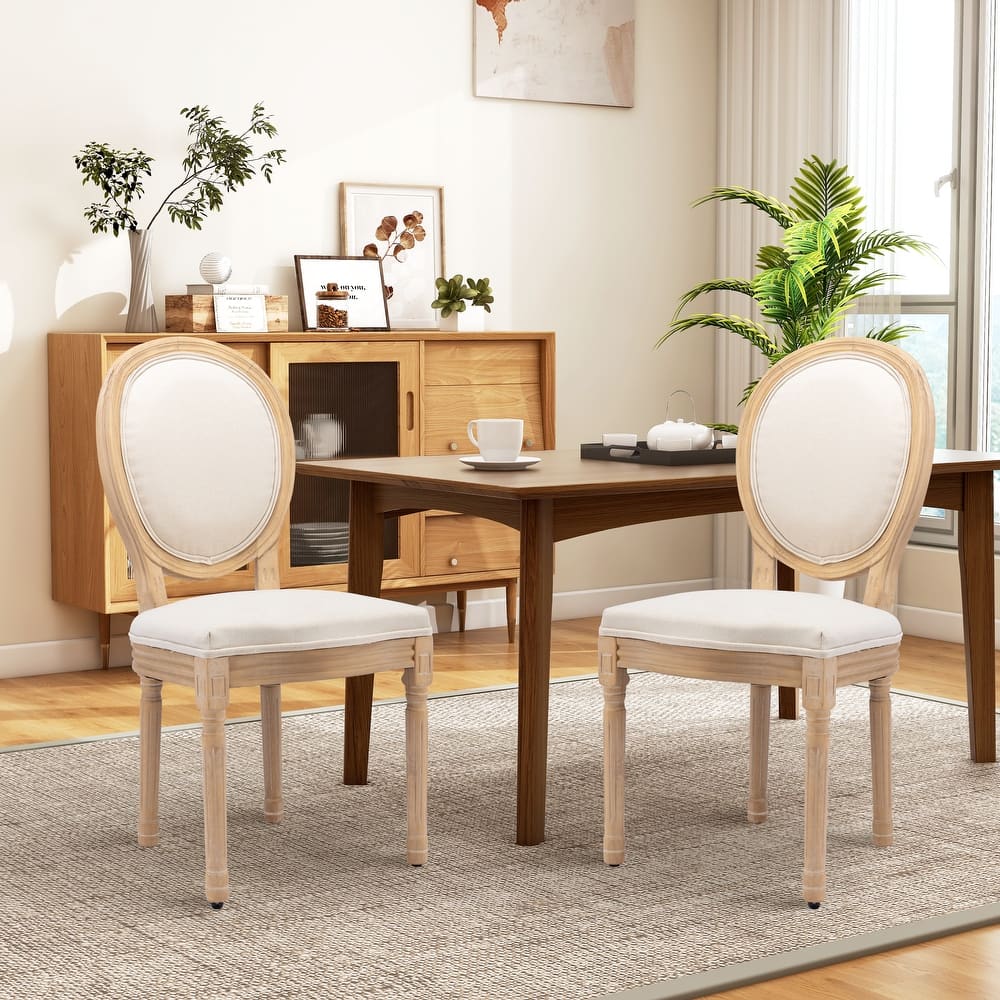 French Country Solid Wood Fabric Dining Chair Set of 2