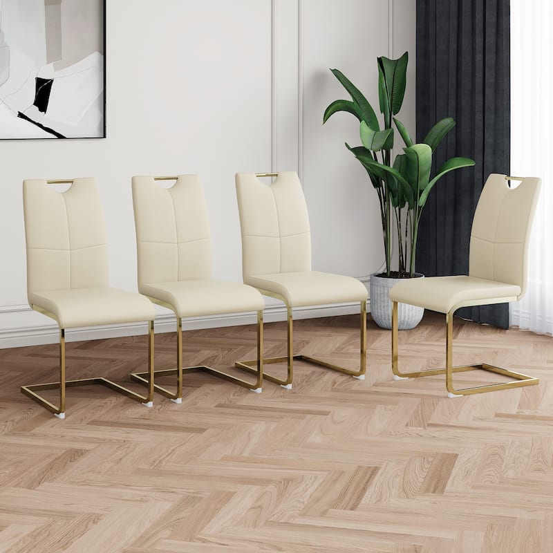 47.2" Luxury Glass Dining Table Set for 4, Circle Kitchen Table with 4 PU Chairs, 5-Piece Modern Dining Table and Chair Set