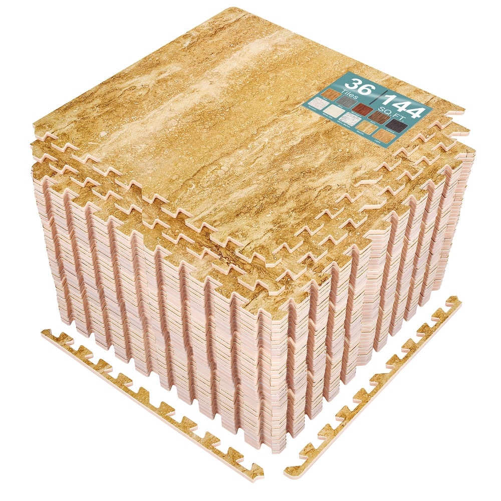 Sorbus 144 Sq. Ft. Wood Grain Floor Tiles Foam Mat EVA Interlocking Mats Tile 3/8-Inch Thick Flooring Wood Puzzle Exercise Mats