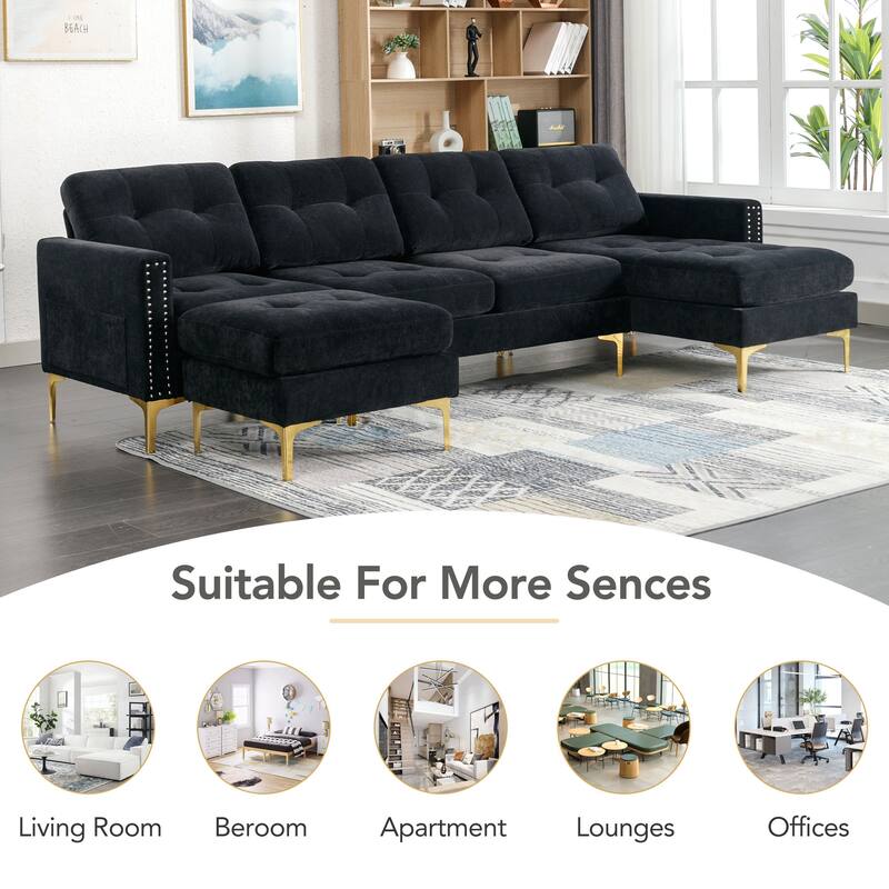 110.6" L-Shape Convertible Sectional Sofa Couch, Upholstered Deep Seat Couches with Movable Ottoman for Living Room