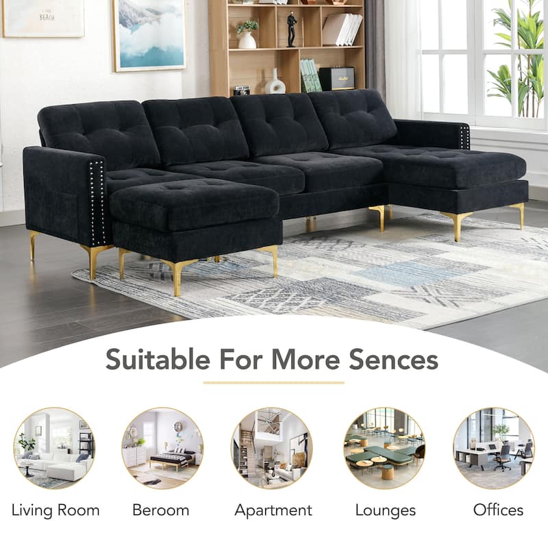 L-Shape Convertible Sectional Sofa Couch with Movable Ottoman
