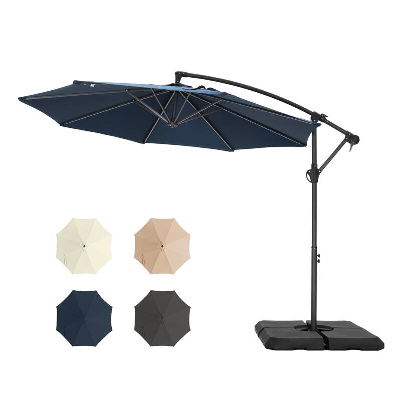 MAISON ARTS 10ft Patio Offset Umbrella Cantilever Umbrellas Market Hanging Umbrella with Crank Handle & Base Include
