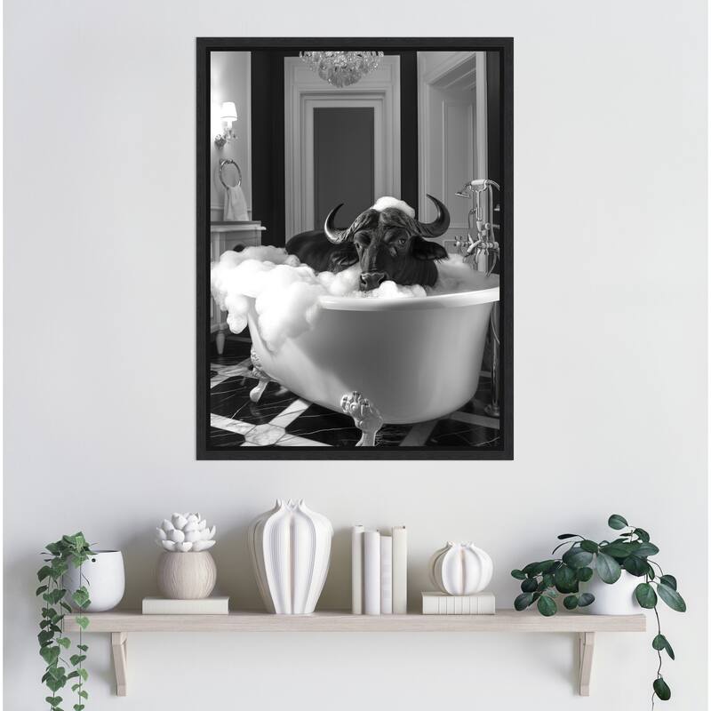 Rub a Dub Buffalo by Niky Rahner Framed Canvas Wall Art