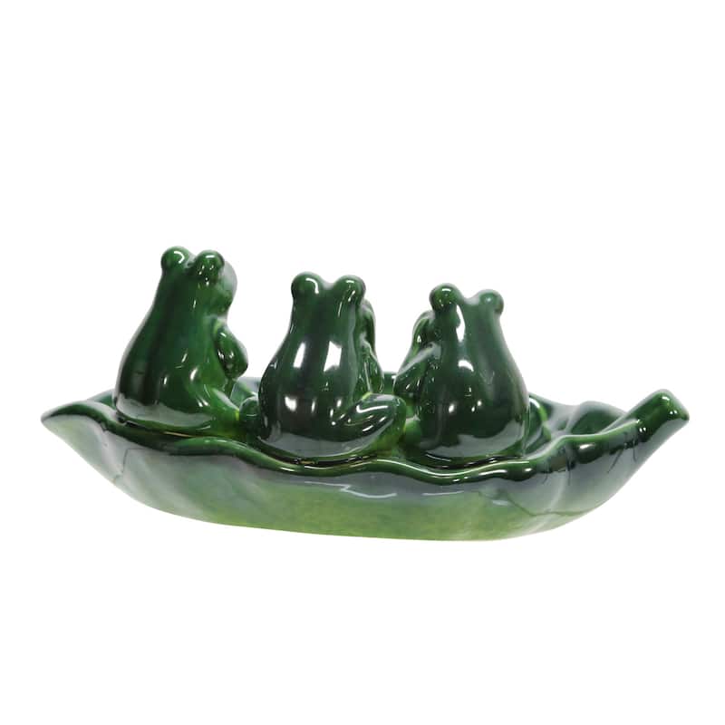 Sagebrook Home 12" Ceramic Frog Themed Bird Feeder Contemporary Green Trio of Frogs - 12" x 7" x 5"