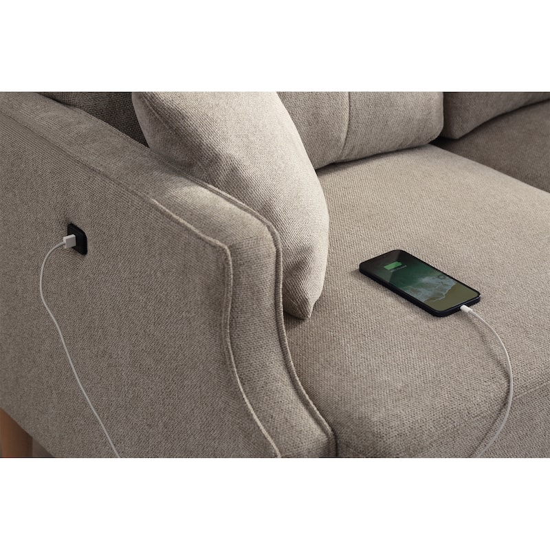 Loveseat with Waterproof Fabric and USB Charge, Cream