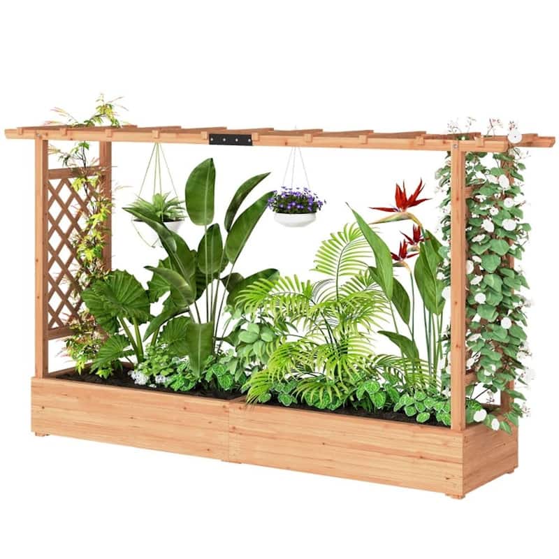 Wooden Flowerpot Box with Trellis, Planting Box, Plant Rack