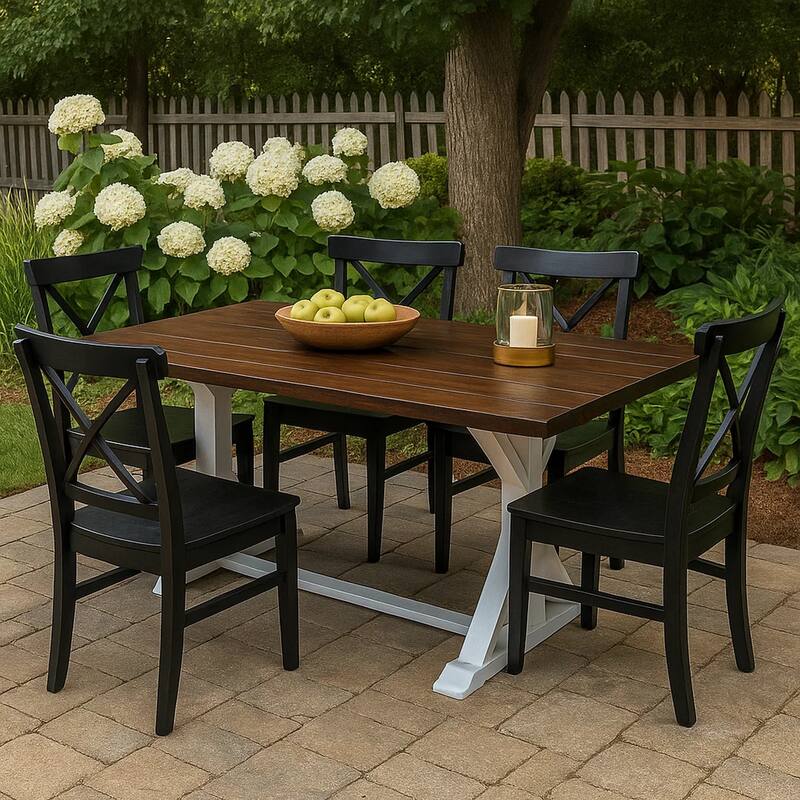 Indoor/Outdoor Dining Table, 69 Inch Brown Rectangular Wood Top, White