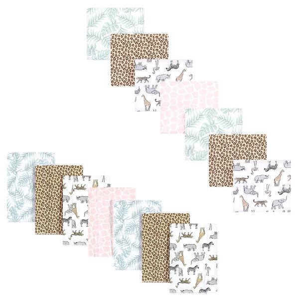 slide 1 of 1, Hudson Baby Infant Girl Cotton Flannel Burp Cloths and Receiving Blankets, 14-Piece, Modern Pink Safari, One Size One Size - Modern Pink Safari