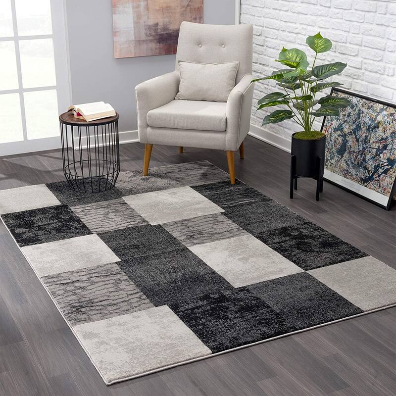 3' X 5' Gray Geometric Blocks Area Rug 3'6" Round Bed Bath & Beyond