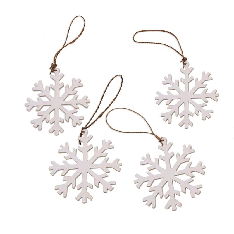 NOVICA White Snowflakes, Wood ornaments (set of 4)