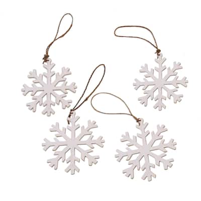 NOVICA White Snowflakes, Wood ornaments (set of 4)