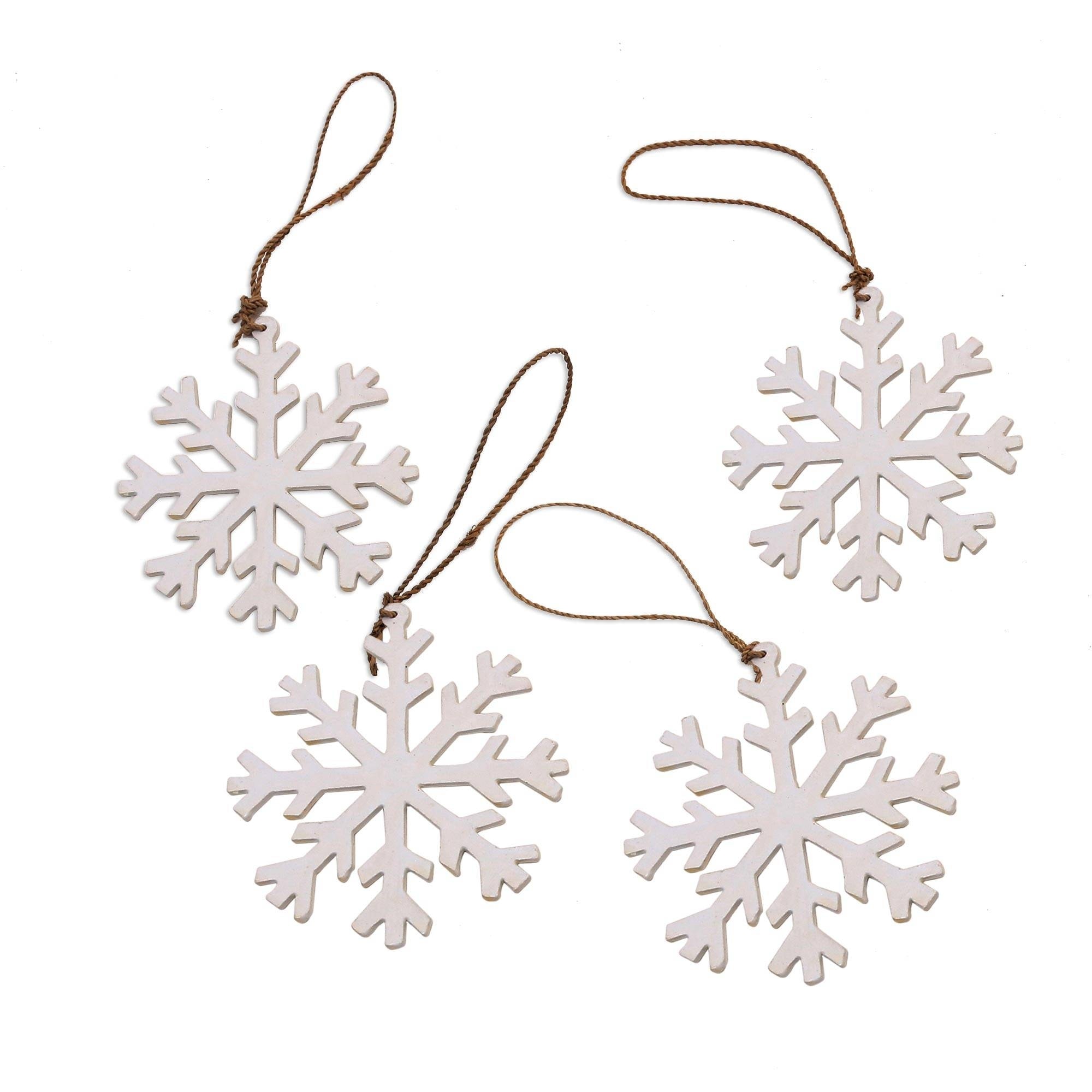 NOVICA White Snowflakes, Wood ornaments (set of 4)