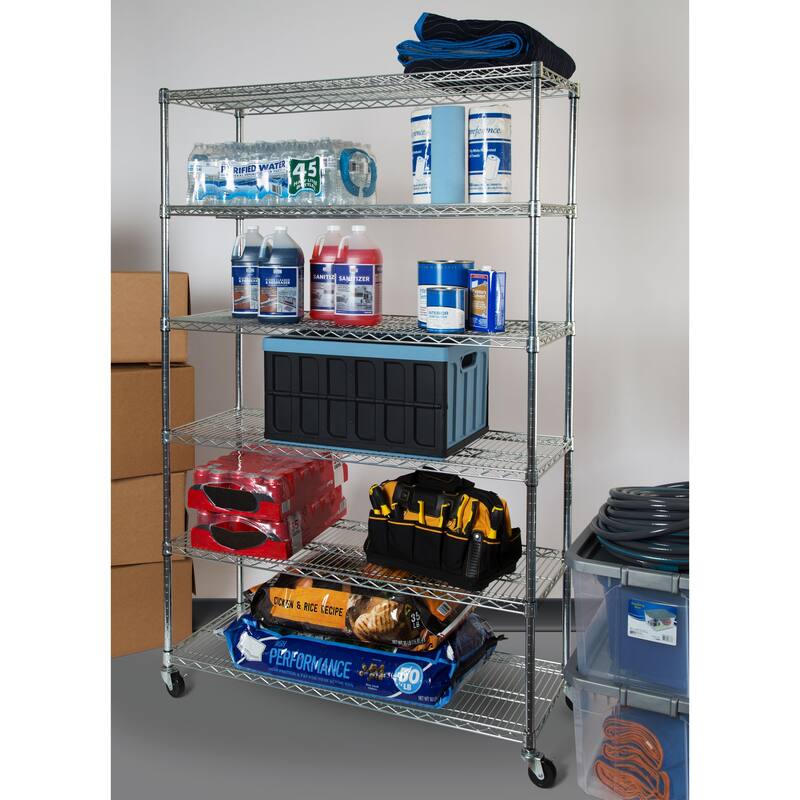 Seville Classics 48 in W x 18 in D x 72 in H, UltraDurable Commercial-Grade 6-Tier Steel Wire Shelving with Wheels