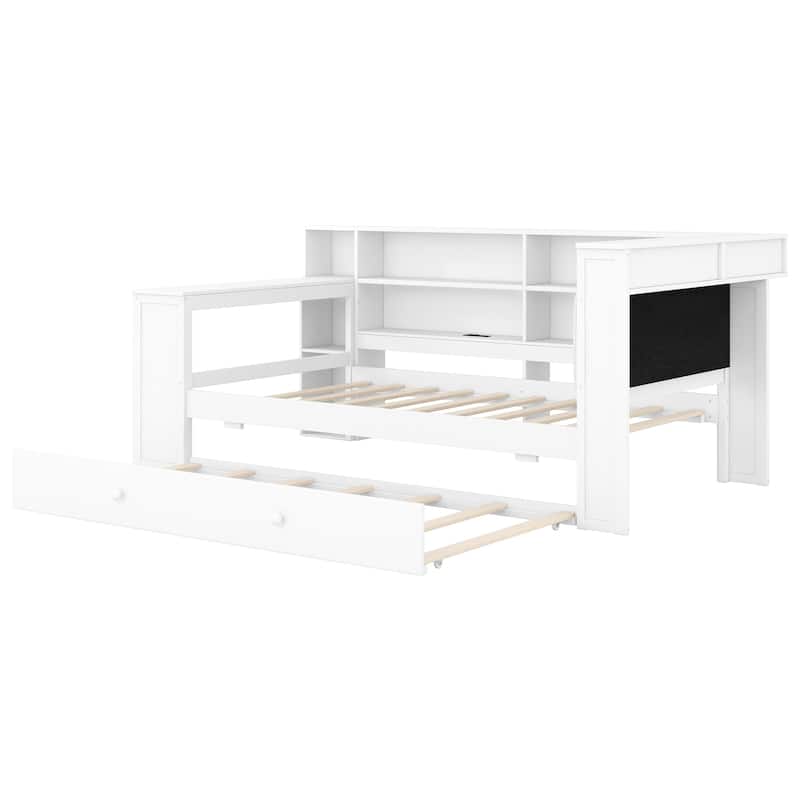 Daybed with Desk & Trundle Storage Bookcase Daybed with Socket and LED