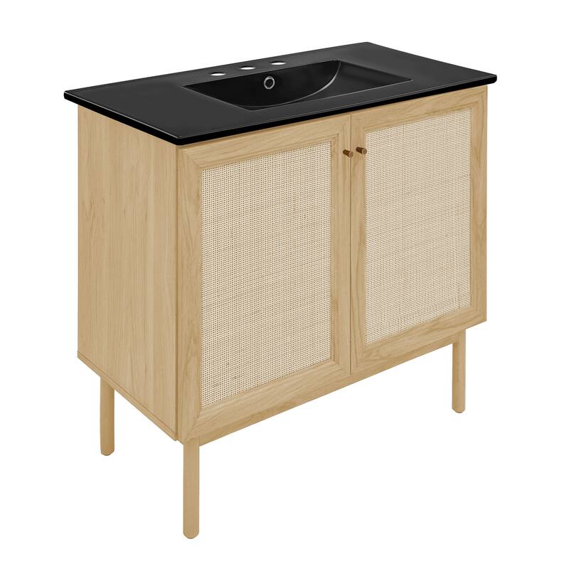 Classe 36 In. Natual Oak Bathroom Vanity With Black, 3-Hole Ceramic Sink Top