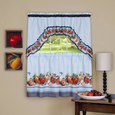 Golden Delicious 3-Piece Kitchen Curtain Swag & Tiers Set, Ice Blue, 57x36 & 57x30