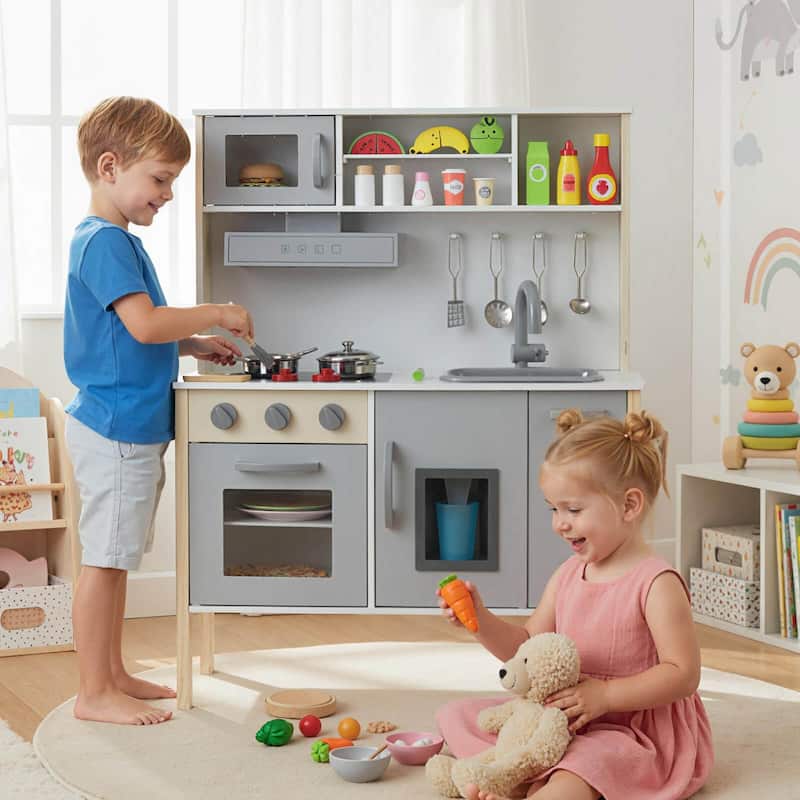 Costway Kids Kitchen Playset Wooden Pretend Play Chef Toy with - See Details